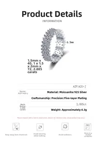 Detailed specifications of S925 silver moissanite ring with 2.885ct total stone weight