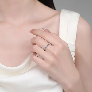 Elegant S925 sterling silver rectangular moissanite eternity ring worn on a finger