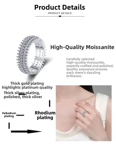 Vue détaillée de la bague en moissanite argentée multi-rangs avec placage de luxe
