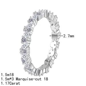 Bague éternité en argent S925 avec pierres moissanite taille marquise et ronde