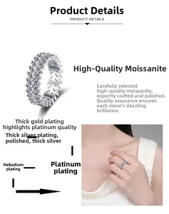 Macro detail of baguette-cut moissanite silver ring with premium platinum plating