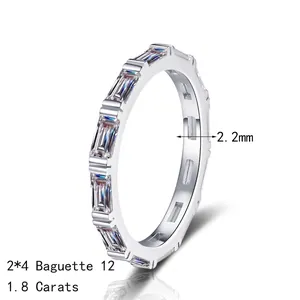 S925 sterling silver eternity ring featuring 12 rectangular moissanite stones and 2.2mm band