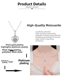 Detail of S925 sterling silver heart necklace with moissanite and multi-layer plating
