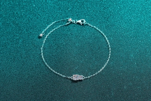 Close-up of S925 sterling silver moissanite bracelet with adjustable sliding buckle