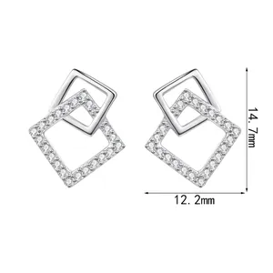 Orecchini geometrici quadrati in argento S925 con pietre di moissanite scintillanti