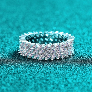 Luxury S925 Sterling Silver Full Moissanite Eternity Ring For Women Individual Meteor Shower Row Mixed Cut Finger Jewelry