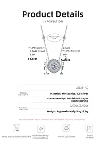 Macro shot of 925 sterling silver sunflower moissanite pendant with size measurement details