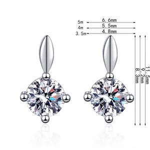 S925 sterling silver moissanite drop earrings showing three sizes comparison