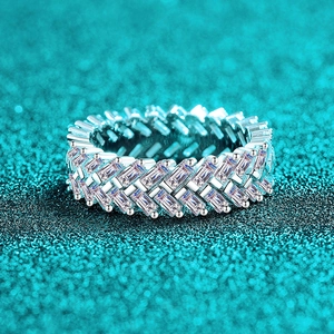 Luxury 925 Sterling Silver Moissanite Eternity Ring Baguette Cut Geometric Band Ring For Women Fine Jewelry Engagement Gift