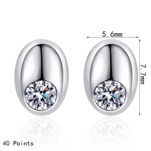 Elegant S925 sterling silver oval stud earrings with 0.4ct round moissanite in bezel setting