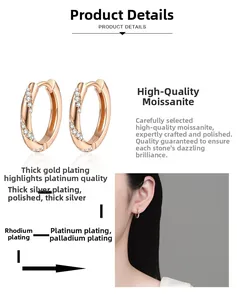 Detail showing 925 sterling silver moissanite hoop earrings with rose gold plating