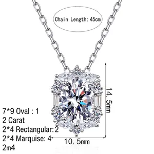 Lussuosa collana in argento S925 con pendente in moissanite ovale da 2ct su sfondo bianco