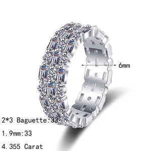 Luxuriöser S925 Sterlingsilber Eternity Ring mit dreireihigen Moissanit Steinen