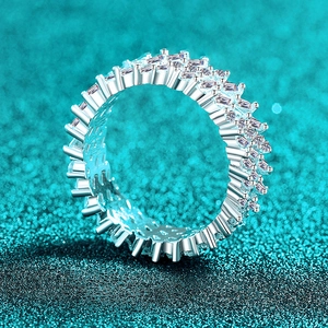 Luxurious S925 silver moissanite eternity ring with rectangular and round clear stones
