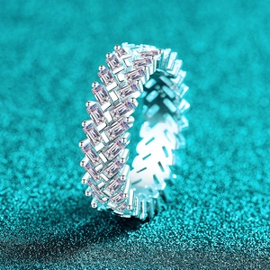 Luxurious S925 sterling silver ring featuring a geometric array of rectangular moissanite stones
