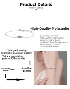 Detail of adjustable silver bracelet with three round-cut moissanite stones on wrist