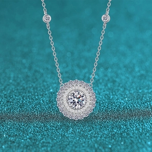 Electroplated 925 Sterling Silver Moissanite Zirconia Sunflower Pendant Necklace For Women Luxury Camellia Fashion Jewelry