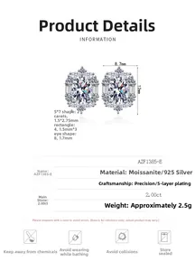 Detail view of 925 silver oval halo earrings with 2ct moissanite stones and dimensions