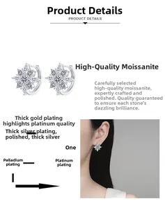 Macro detail of snowflake moissanite earrings with multi-layer plating finish