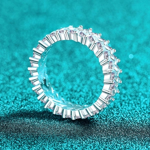 Luxury S925 sterling silver eternity ring with baguette-cut moissanite stones