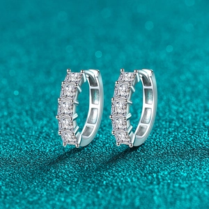 925 Sterling Silver Moissanite Hoop Earrings For Women Princess Cut Geometric Square Row Earrings Fashion Minimalist Jewelry