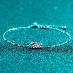 S925 Sterling Silver Moissanite Bracelet For Women Round Brilliant Cut Adjustable Chain Minimalist Asymmetrical Fine Jewelry