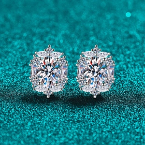 S925 Sterling Silver Moissanite Stud Earrings For Women Oval Zirconia Luxurious Fine Jewelry Elegant Fashion Jewelry Gift
