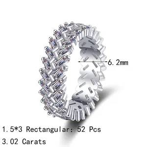 S925 sterling silver full eternity ring with 52 rectangular moissanite stones totaling 3.02ct