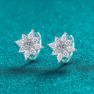 S925 Sterling Silver Moissanite Flower Stud Earrings For Women Zirconia Inlaid Snowflake Floral Commuter Jewelry Elegant Earring Gift