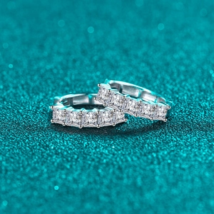 Square princess cut moissanite hoop earrings in S925 sterling silver for women