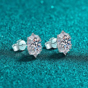Elegant S925 sterling silver moissanite stud earrings with classic halo diamond design