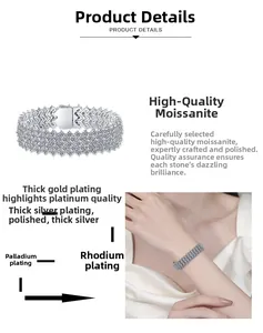 Detailed view of multi-layer moissanite bracelet with premium rhodium plating process