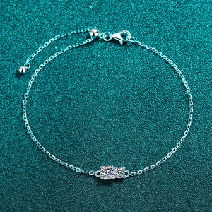 Minimalist S925 sterling silver moissanite bracelet with double round cut stones and O-chain