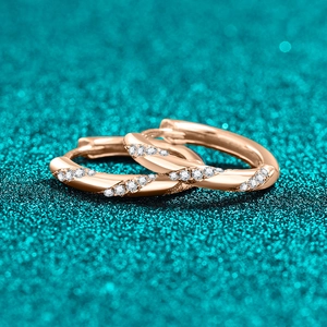 Elegant 925 sterling silver twist hoop earrings with moissanite in champagne gold finish
