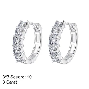 S925 sterling silver hoop earrings with square moissanite stones in a minimalist style