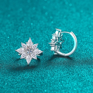 Sparkling S925 sterling silver snowflake stud earrings with marquise moissanite stones