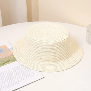 Sombrero boater clásico de paja de trigo crema para manualidades y fiestas al aire libre