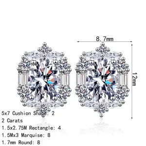 Elegant 925 sterling silver oval moissanite stud earrings with a halo of accent stones
