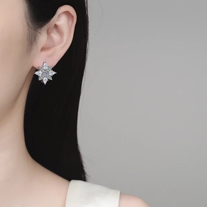 Elegant S925 sterling silver flower stud earrings with brilliant moissanite stones