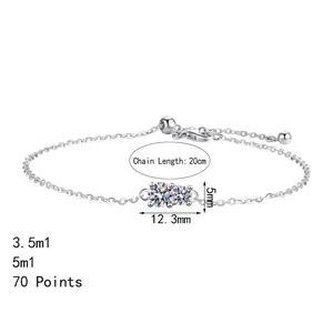 S925 sterling silver moissanite bracelet with 0.7ct pendant and 20cm chain