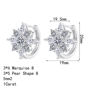 S925 sterling silver flower earrings with marquise cut moissanite and size markers