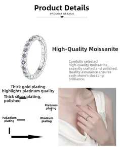 Detail of Moissanite eternity ring featuring multi-layer rhodium and palladium plating