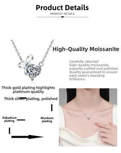 Makroaufnahme der S925 Sterling Silber Herz Moissanit Kette mit Schleifen Anhänger