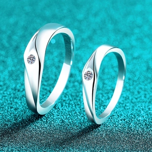 S925 Sterling Silver Moissanite Couple Rings Minimalist Solitaire Wave Design For Men Women Valentine's Day Jewelry Gift