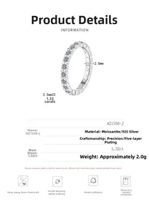Detailed specs of S925 sterling silver full moissanite ring with 1.32ct main stones