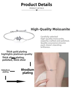 Detail of S925 silver moissanite bracelet with rhodium plating and adjustable clasp