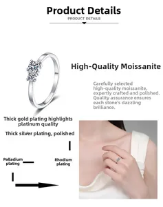 Détail d'une bague en Moissanite avec placage rhodium multicouche et fini poli