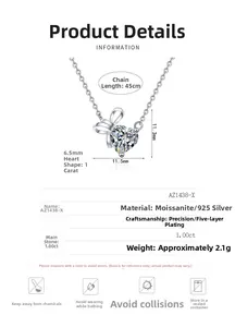 Detailansicht des Herz-Moissanit-Anhängers aus S925-Silber mit Schleifendesign
