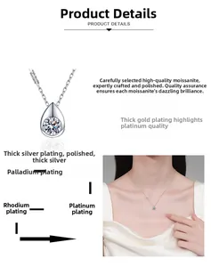 Detailed view of teardrop moissanite pendant with multi-layer polished plating finish