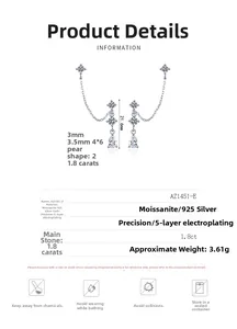 Moissanite 925 silver earring size guide showing 21.6mm height and 1.8ct stone details